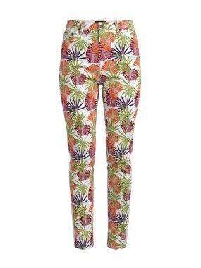 Ashley Stewart Womens White Multicolor Tropical Leaf Print Skinny Pants 18